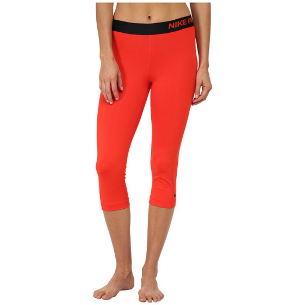 NIKE Pro Leggings Womens M Orange Dri-Fit Run/Training 3/4Leg Capris/Crop NEW